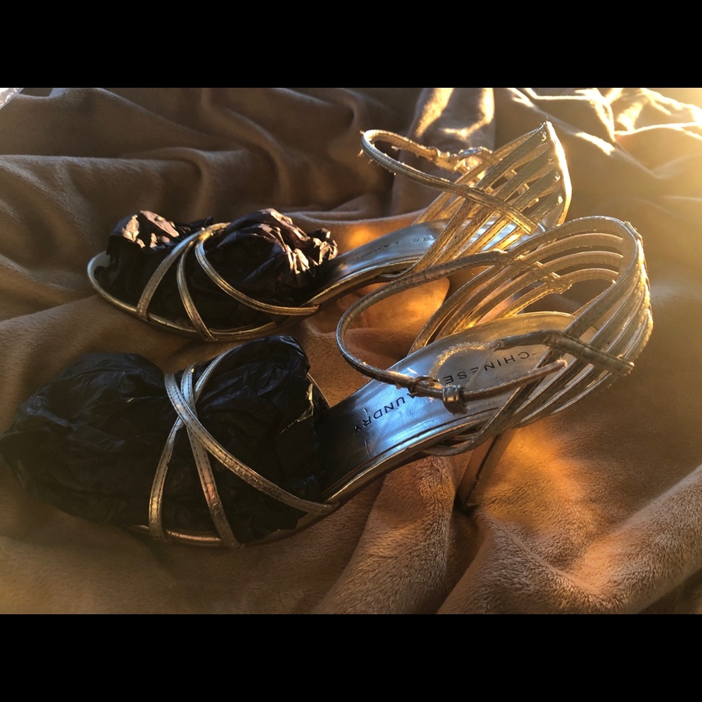 Chinese Laundry leather Gold Strappy heels wore on special occasions.